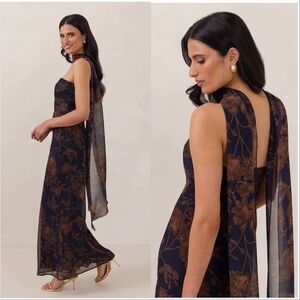 NEW Park & Fifth Chelsea Dress XS Blue and Brown Floral Strapless Maxi Scarf